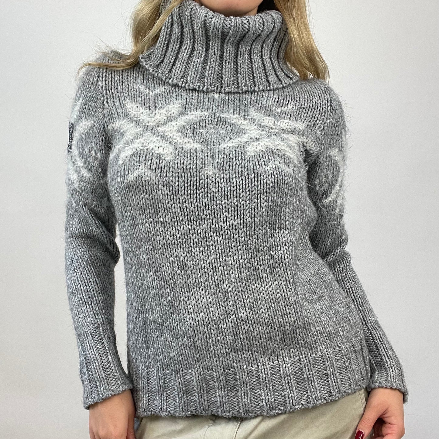 CHALET GIRL DROP | small grey patterned knit roll neck jumper