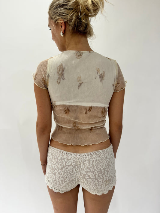 french summer drop | extra small cream lace overlay mini shorts