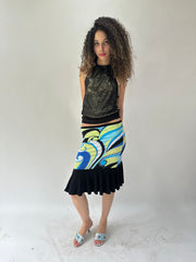 festival drop | Pequeno preto sequin halterneck mesh sobreplate vestido superior feminino