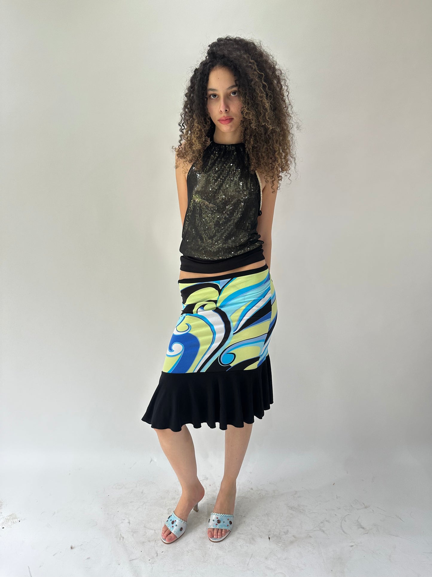 festival drop | small black sequin halterneck mesh overlay top