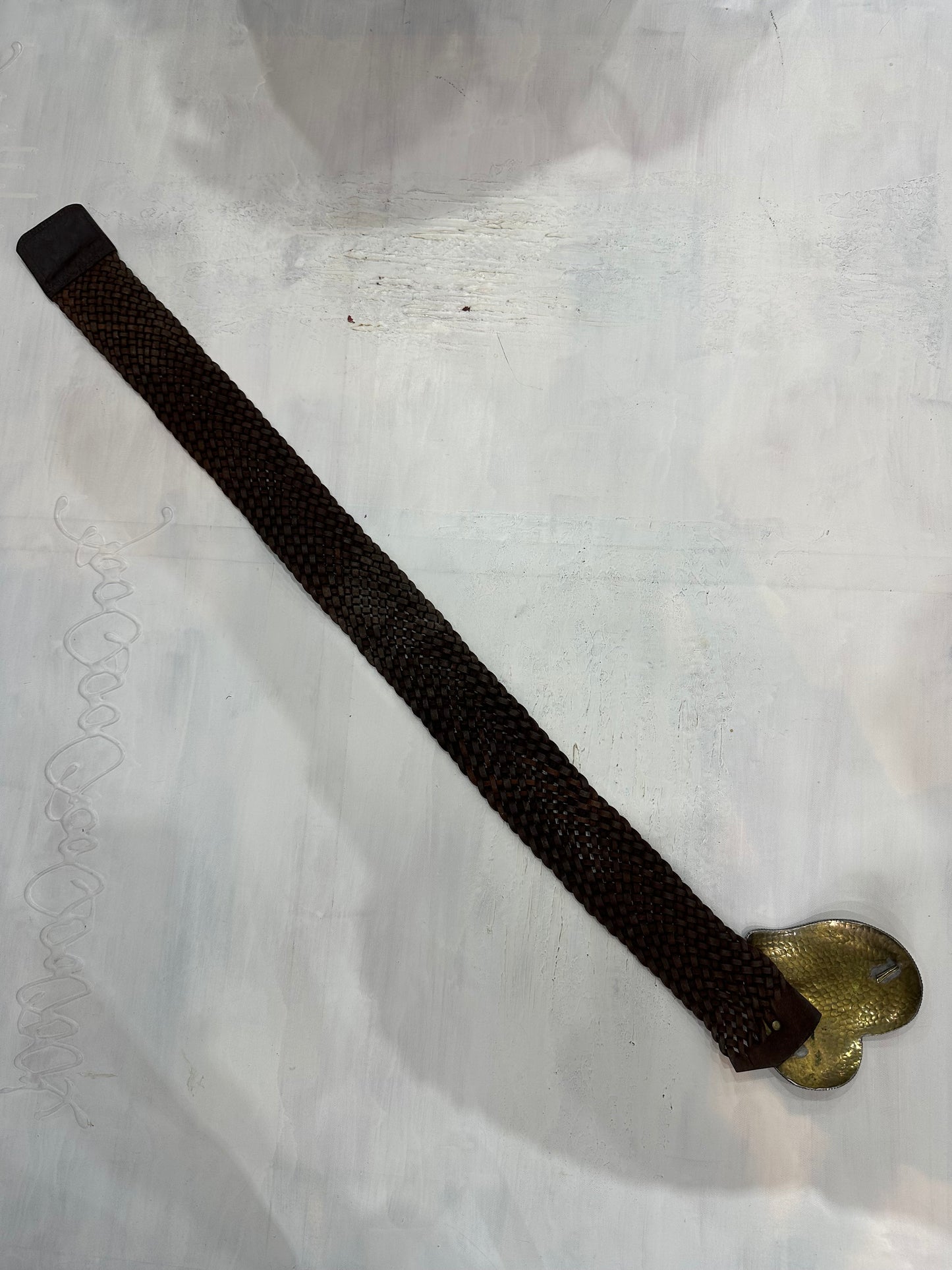 vintage edit thirty-four | oversized brown woven belt with heart buckle