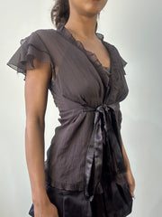 romantic grunge edit | small brown layered mesh top and cami