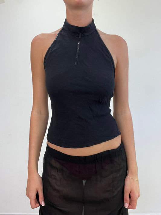 vintage edit: wedding guest | small black high neck top with sequin detail