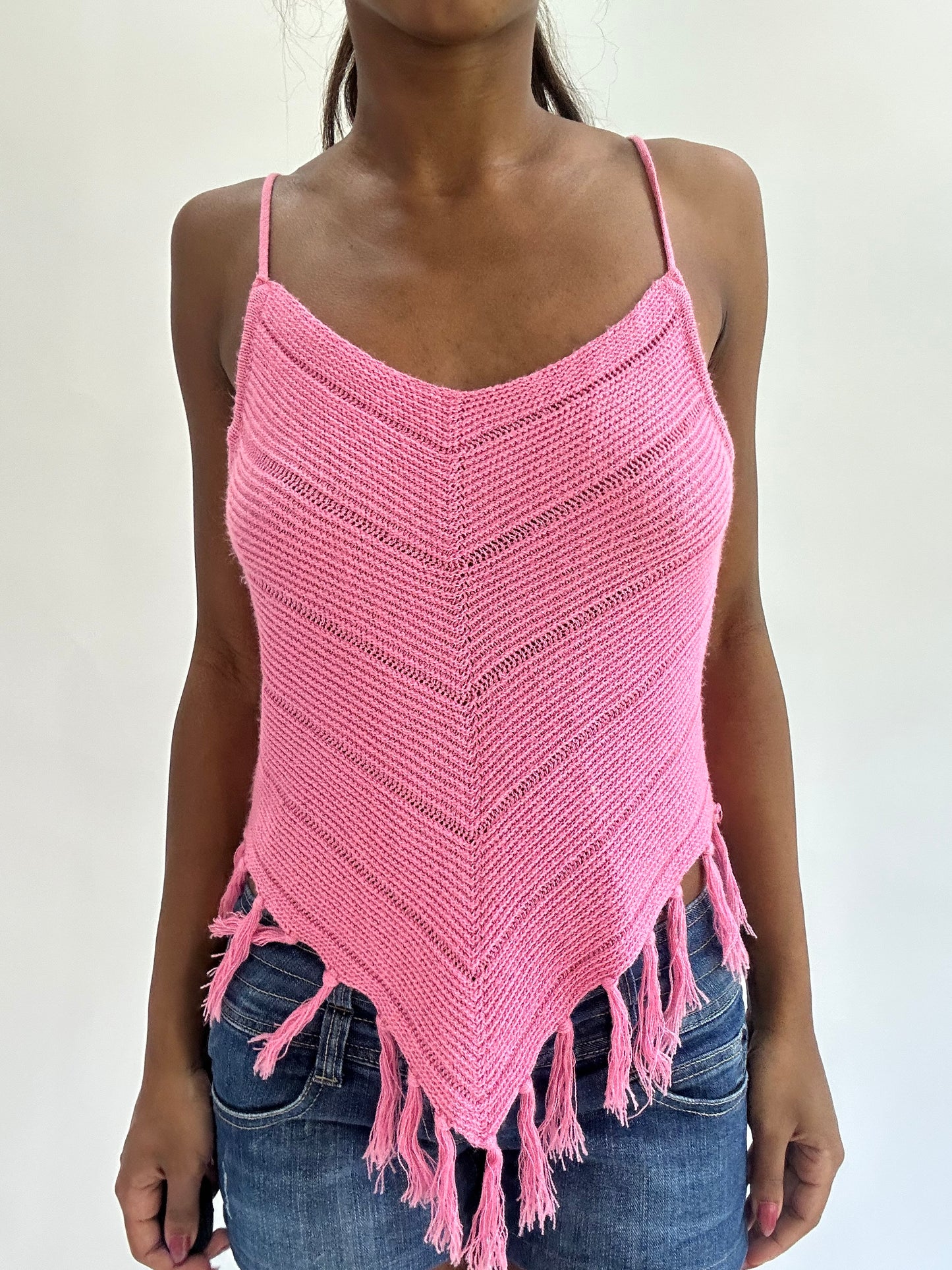 colourmaxxing drop | small pink tassel fringe cami top
