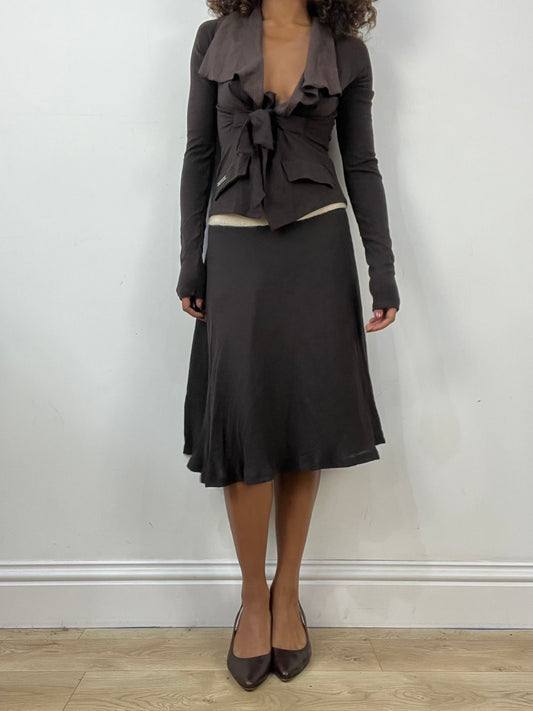 vintage edit thirty-four | small brown midi skirt with knit waistband