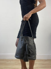 BEST PICKS | grey crossbody bag with tassel and studding details