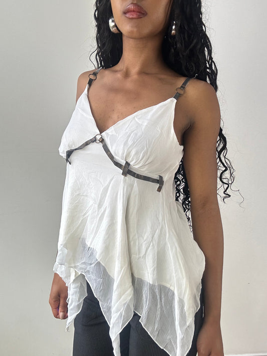 vintage edit twenty-three | small white asymmetric cami with mesh overlay