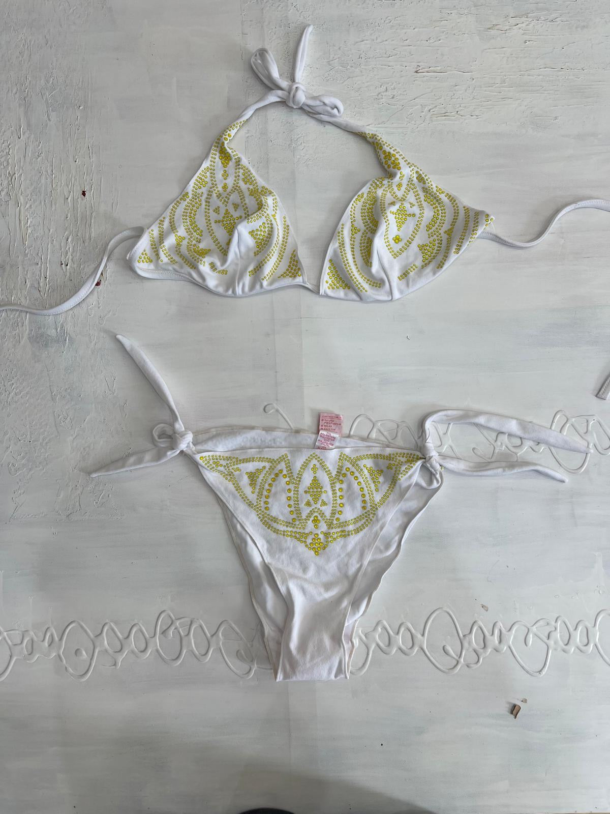 BEST PICKS | small white bikini set with gold diamanté detailing