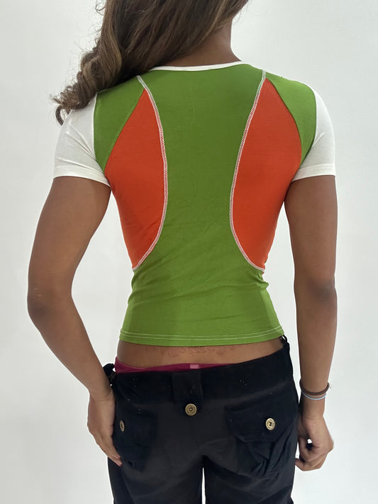 ‼️ | small green and orange short sleeve top