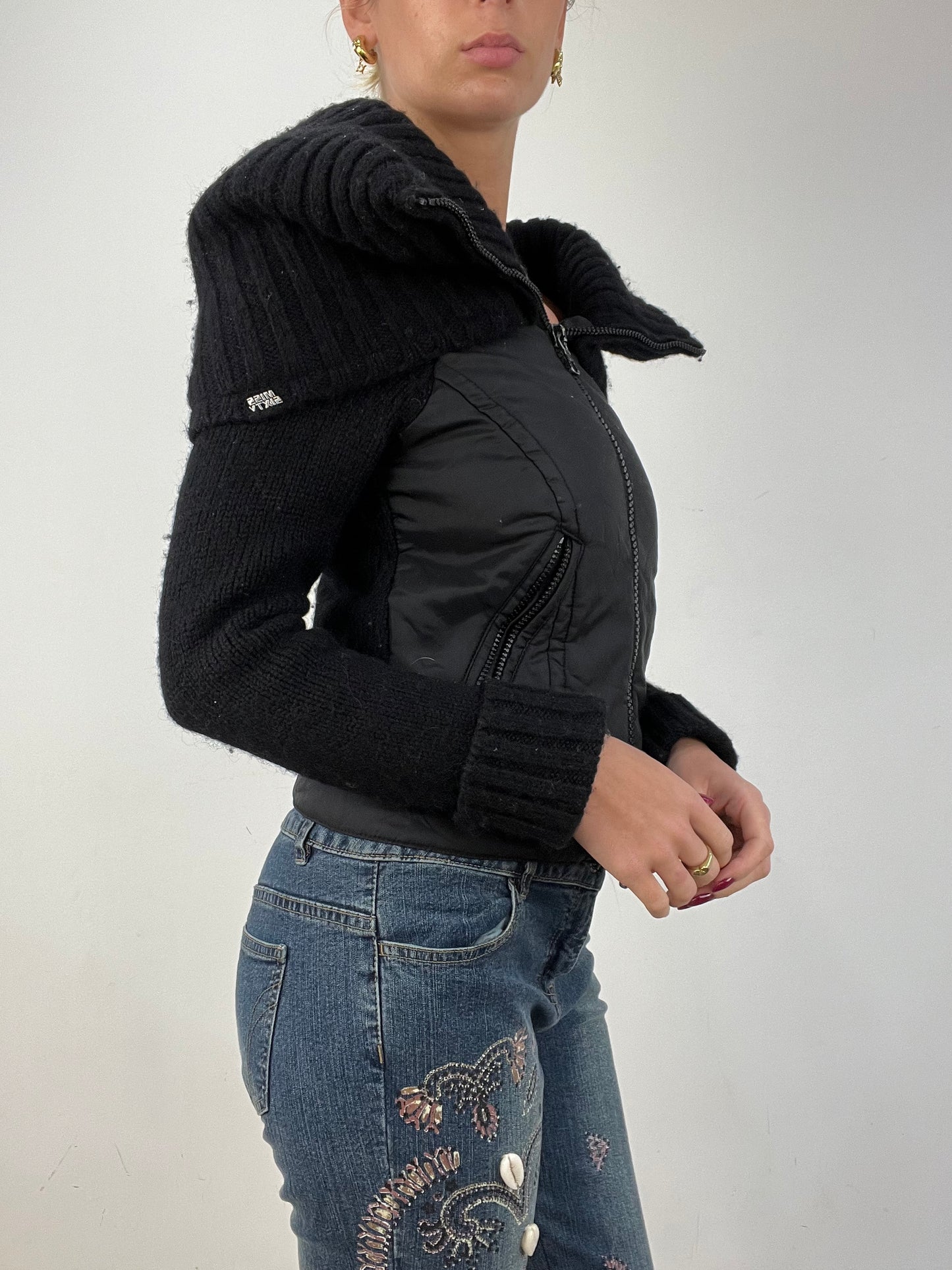 vintage edit twelve | small black miss sixty wide neck zip up jacket