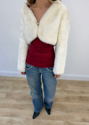 medium white faux-fur style cropped jacket