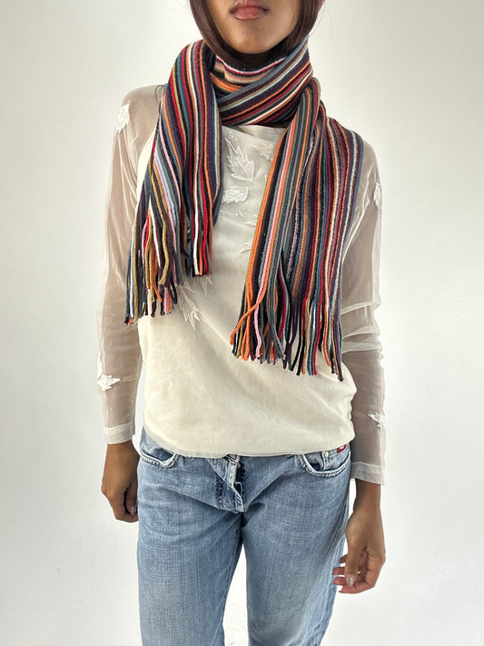 WINTER FAVOURITES | orange and red knitted stripy scarf
