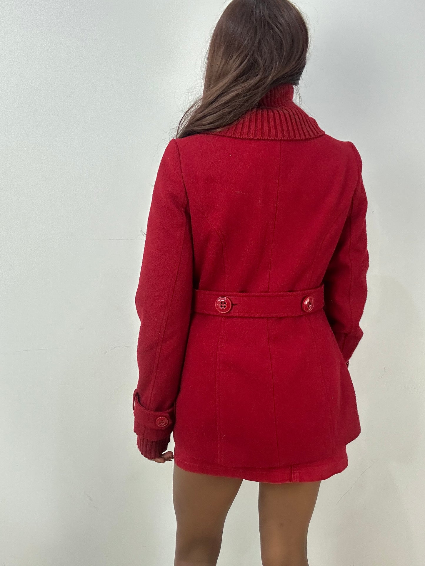 vintage edit thirty-three | small red peacoat jacket with knit trim