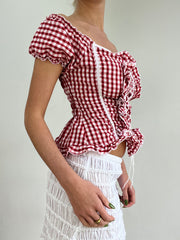 #368 SAMPLE SALE | xs أحمر gingham jolene نساء اللباس العلوي