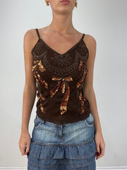 💻💚 vintage edit twelve | medium brown sequin embellished cami top