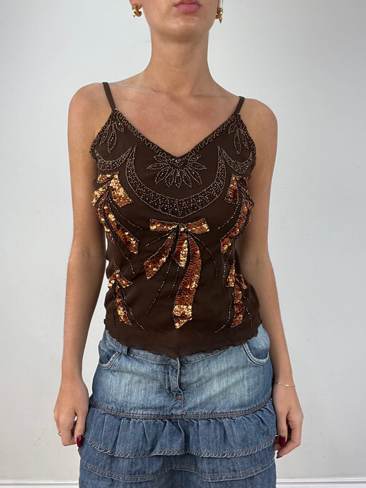 💻💚 vintage edit twelve | medium brown sequin embellished cami top