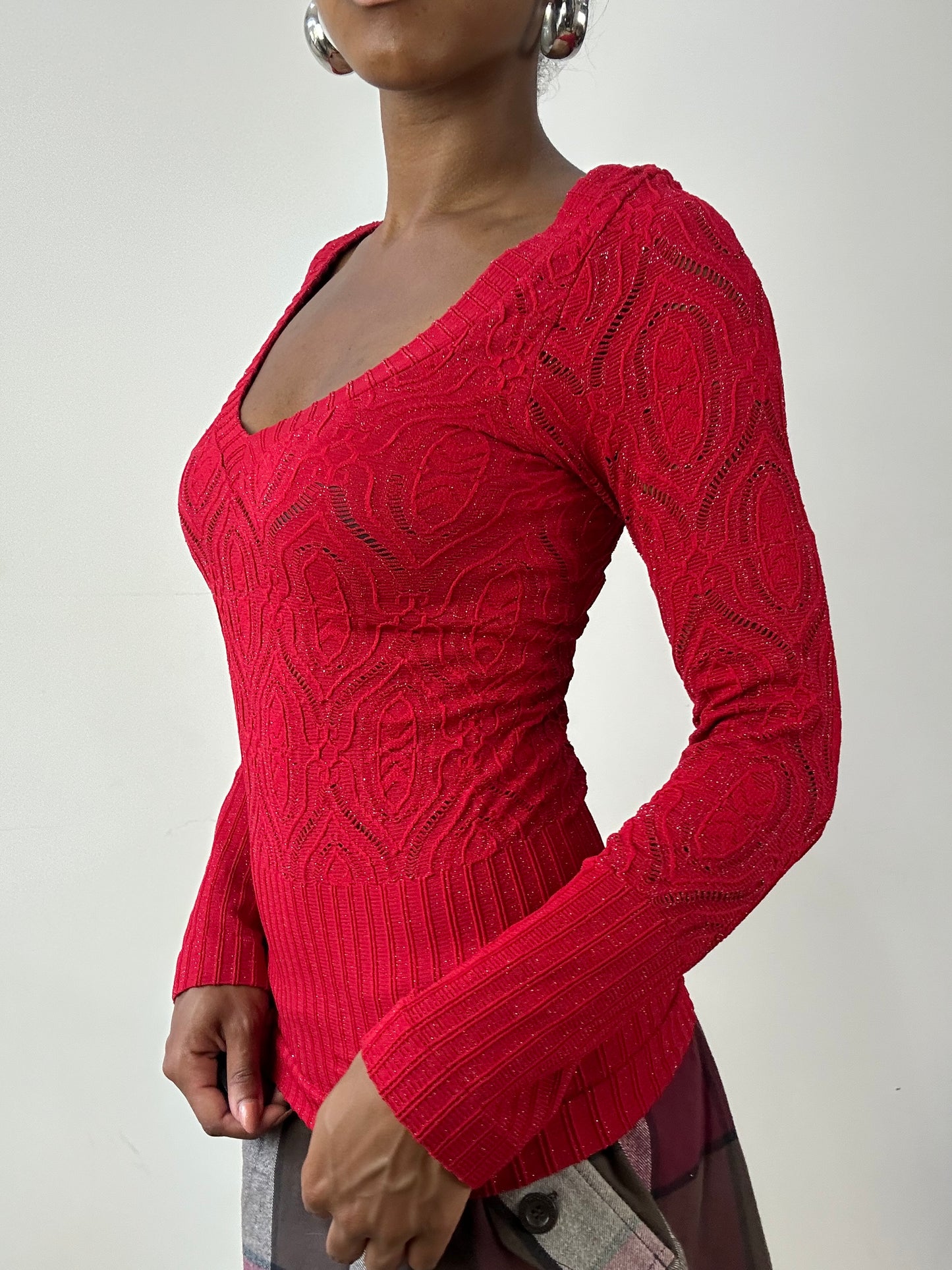 vintage edit twenty-six | small red crochet long sleeve top