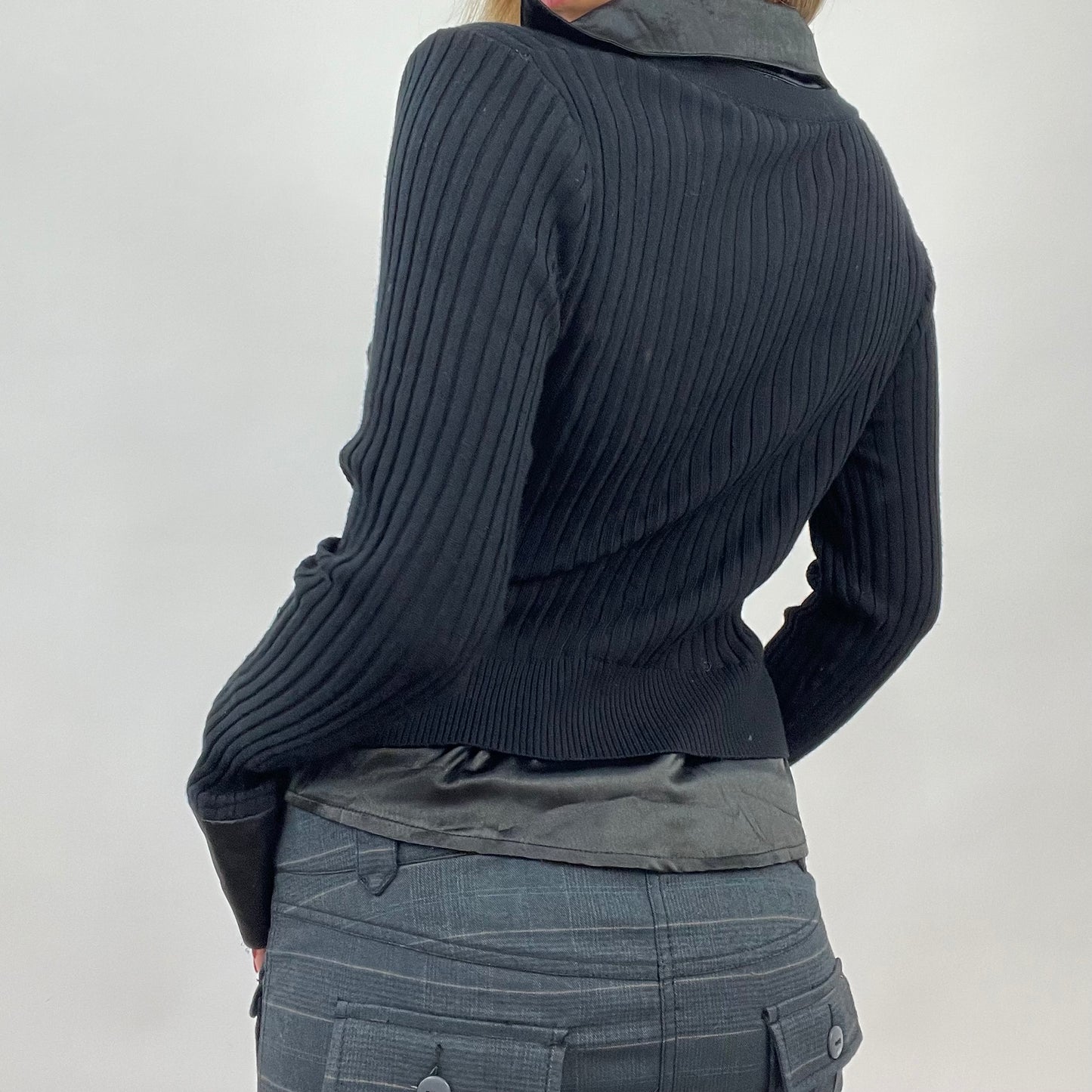 💻 CORPCORE DROP | small black silky shirt with knit jumper overlay