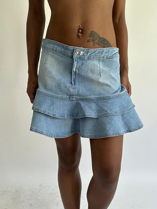 BEST PICKS | small/medium blue denim pleated mini skirt