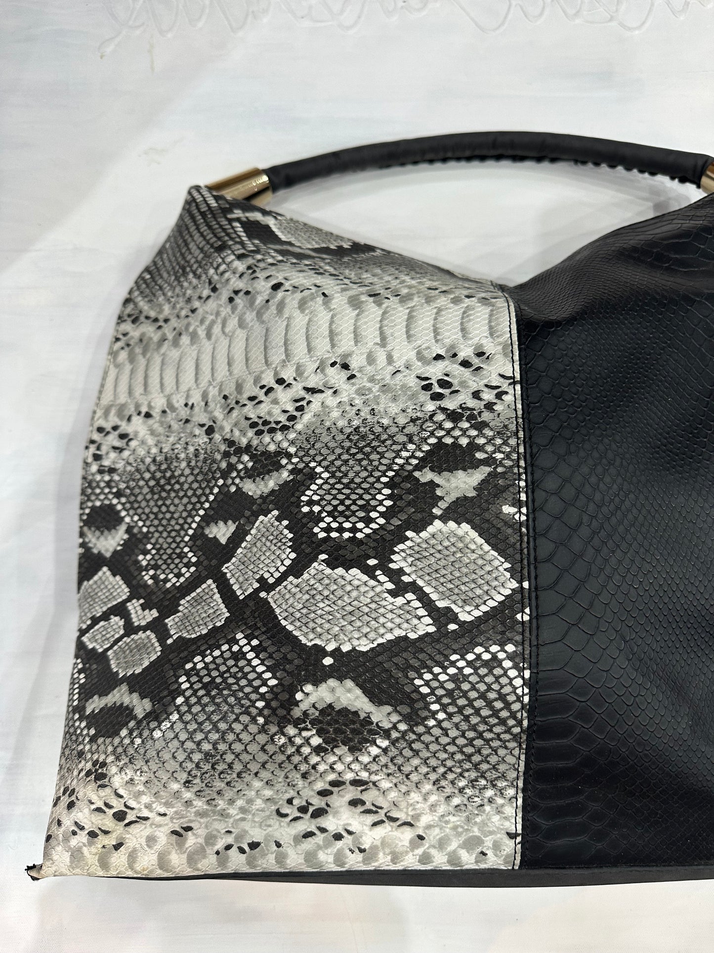 vintage edit thirty-four | black faux leather shoulder bag with snake print