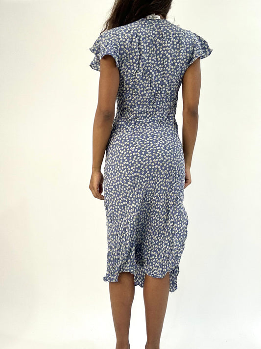 BEST PICKS | small blue silk floral print midi dress