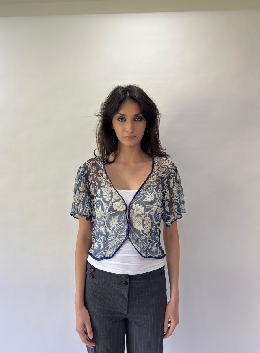 devil wears prada | Farbe: Blau · Artikel: Oberteil · Details: Größe S + transparent + Knopfleiste + cropped