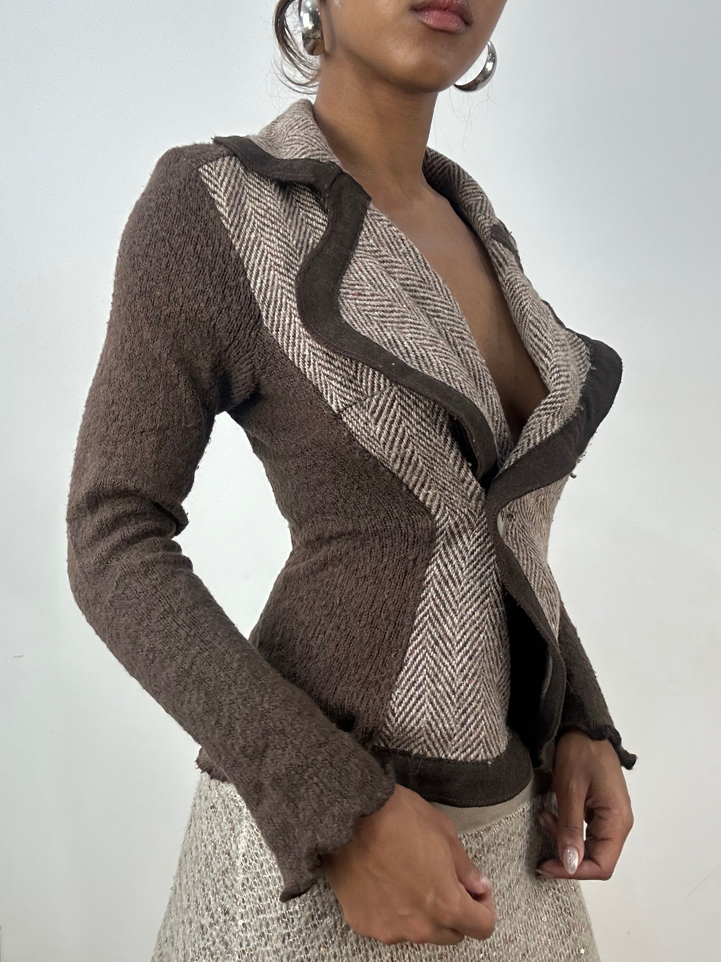 BEST PICKS | extra small brown fitted blazer top with asymmetric button closure