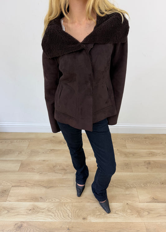 medium brown faux suede coat