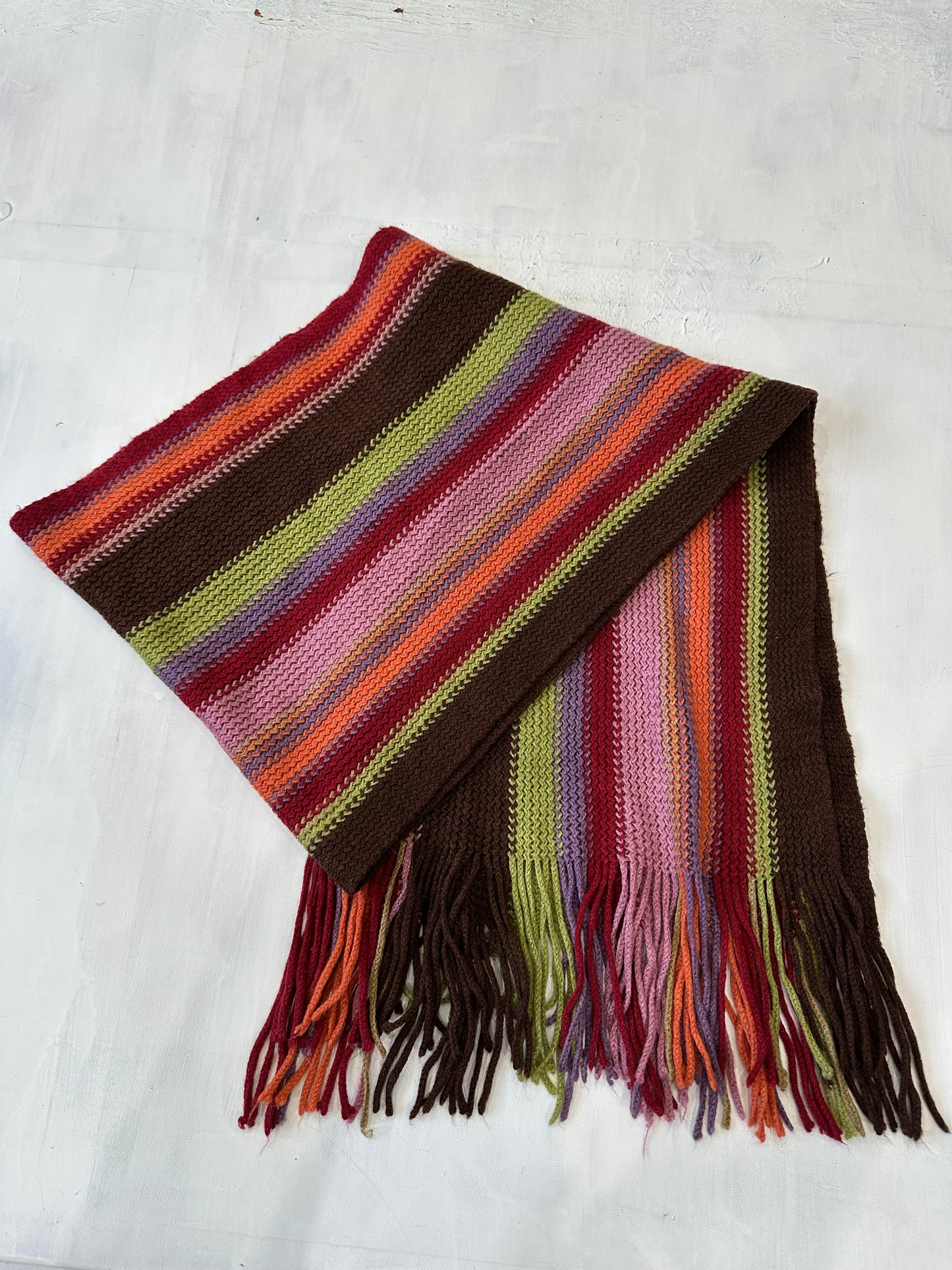 winter edit | green and brown striped knit tassel scarf