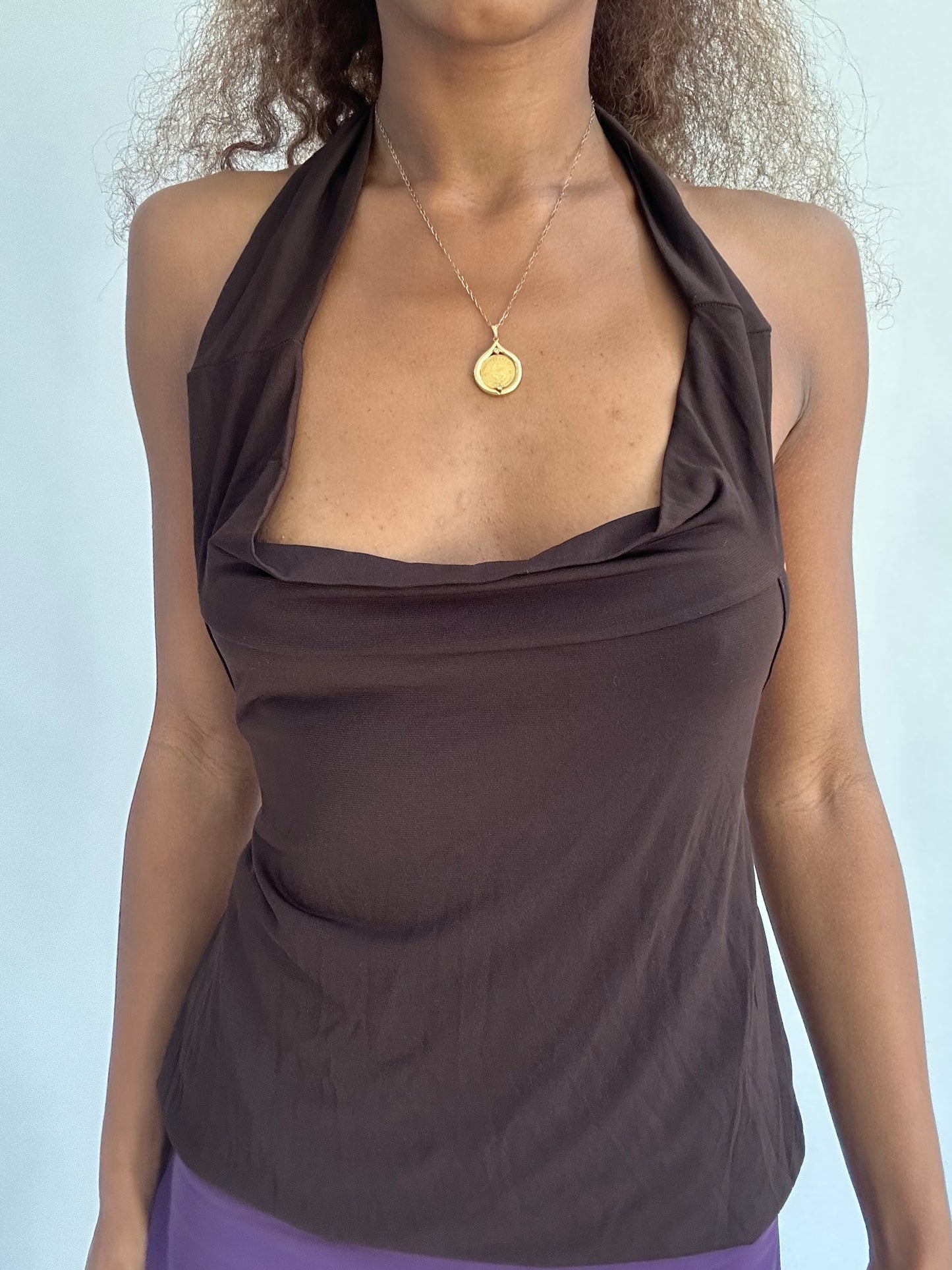 ‼️ | small brown open back halterneck top