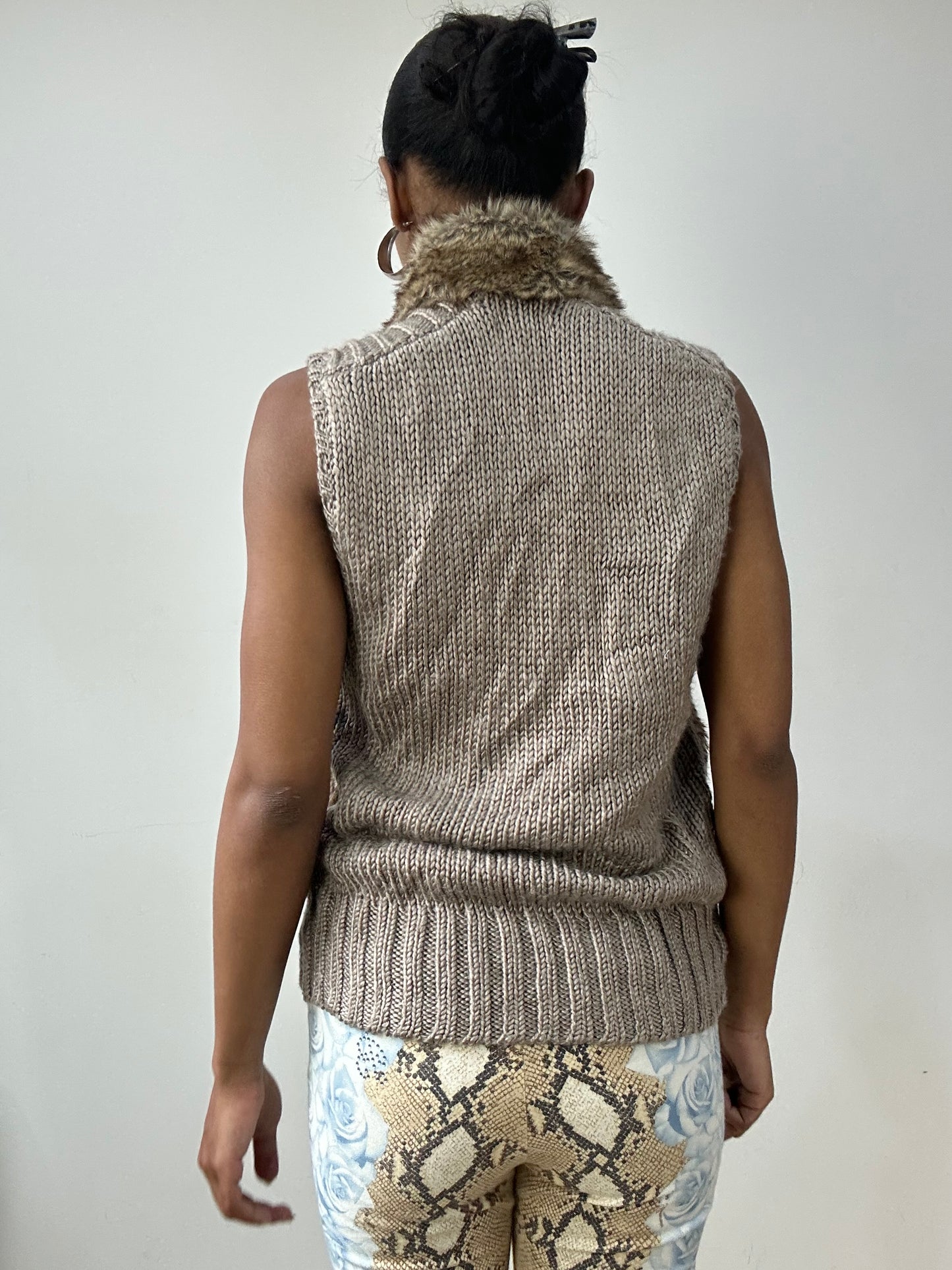 vintage edit thirty-two | small brown faux fur gilet with knitted detail