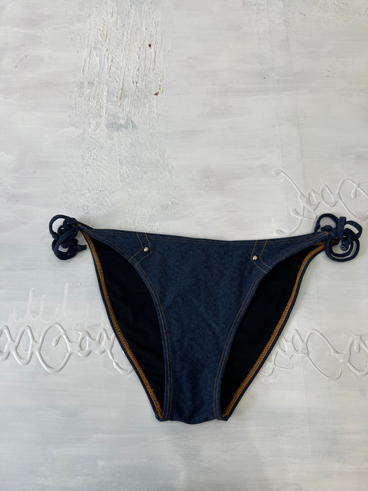 COASTAL COWGIRL DROP | small blue denim style bikini bottoms with it orange stitching