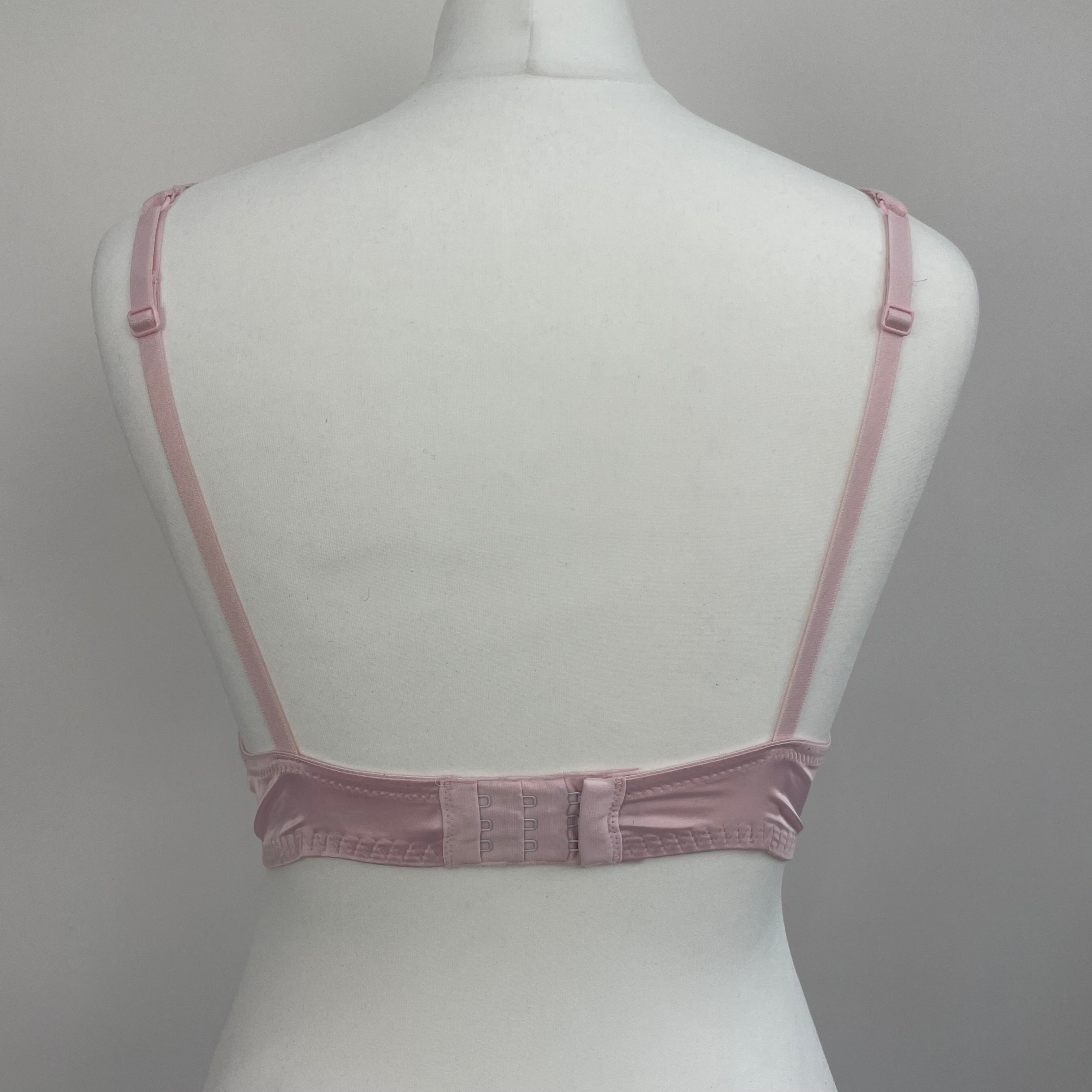 COASTAL GRANDMA DROP  small pink satin bra with heart lace detail