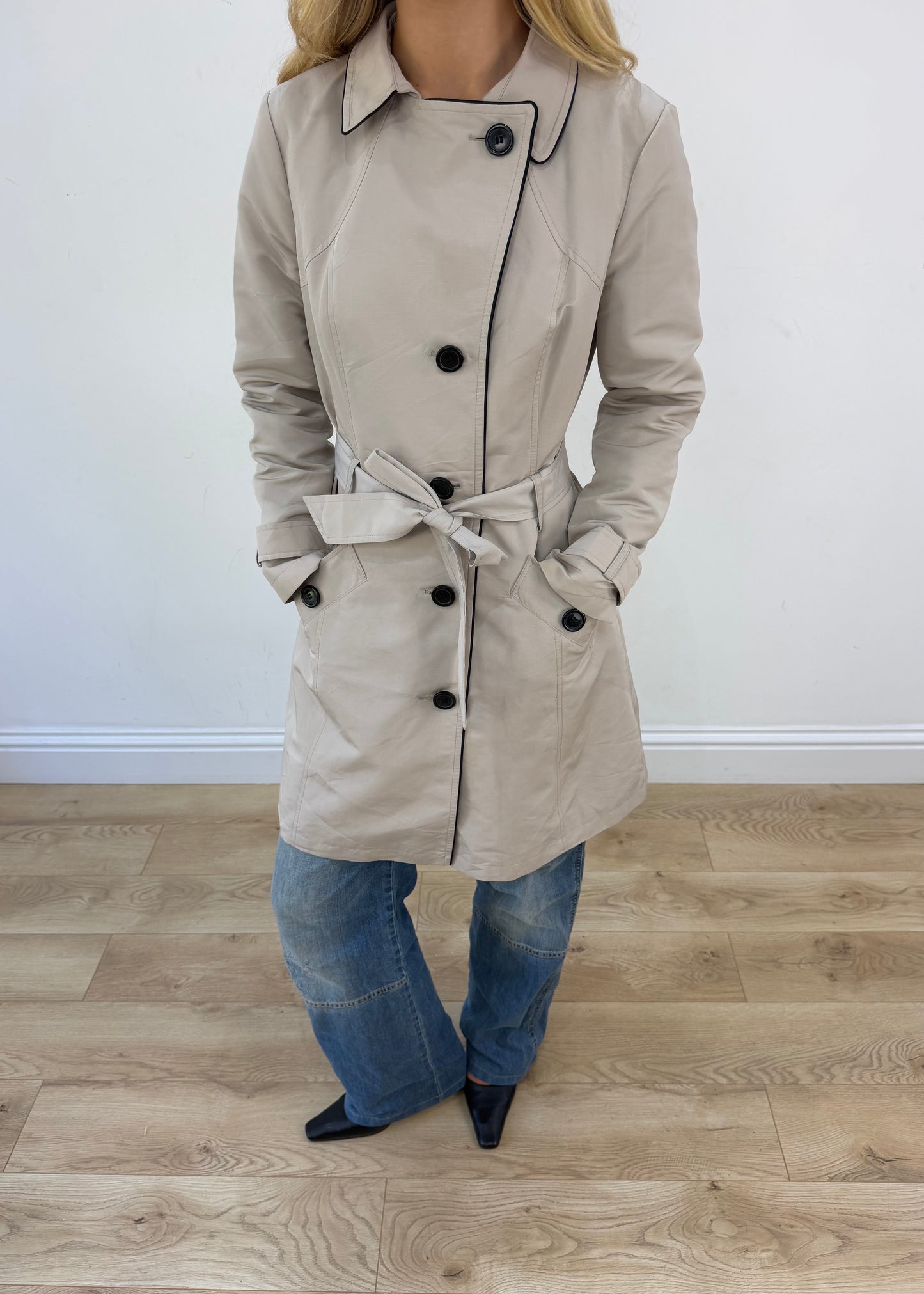 medium beige old label M&S belted trench coat