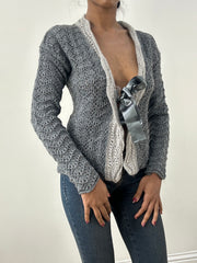 HIPPY CHIC DROP | taille: M · couleur: gris · matière: maille · article: gilet · détails: lien devant