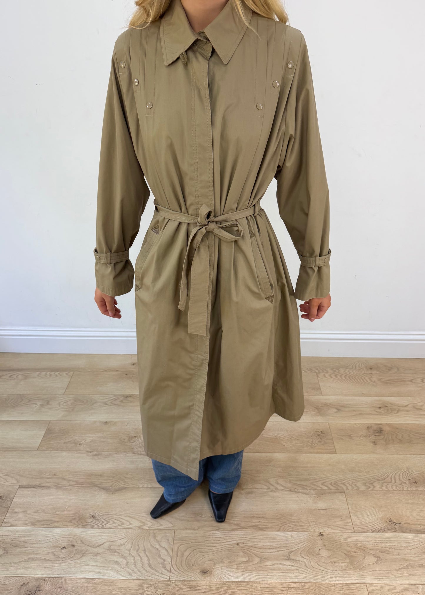 large beige trench coat