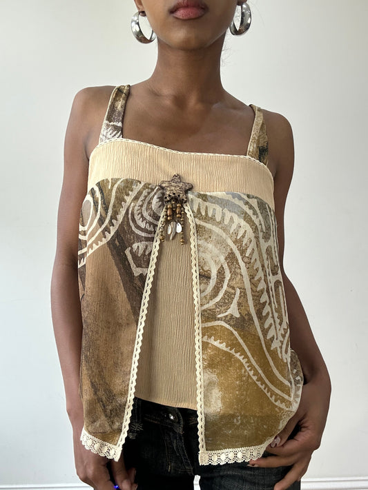 vintage edit thirty-one | medium brown and beige mesh overlay cami top