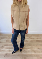 medium beige faux suede gilet