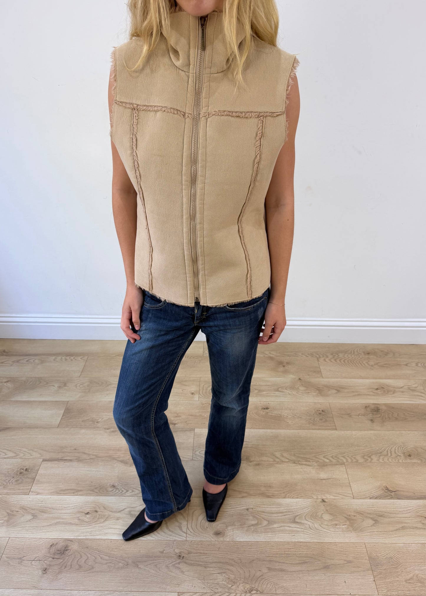 medium beige faux suede gilet