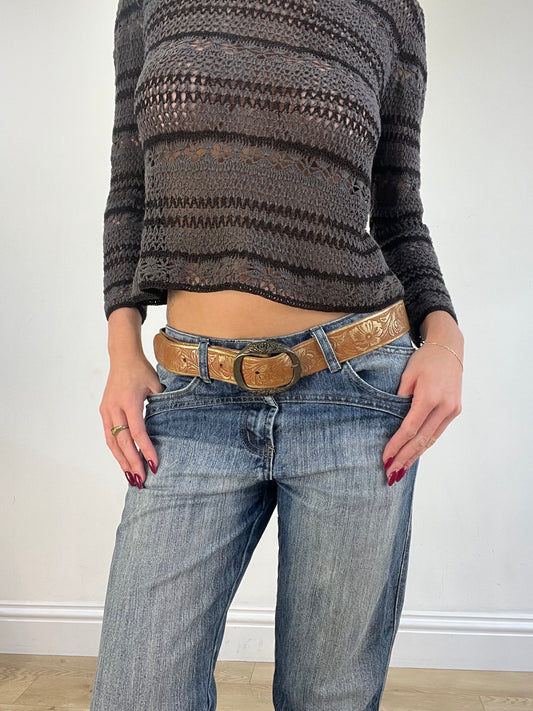 vintage edit sixteen | brown leather floral print belt
