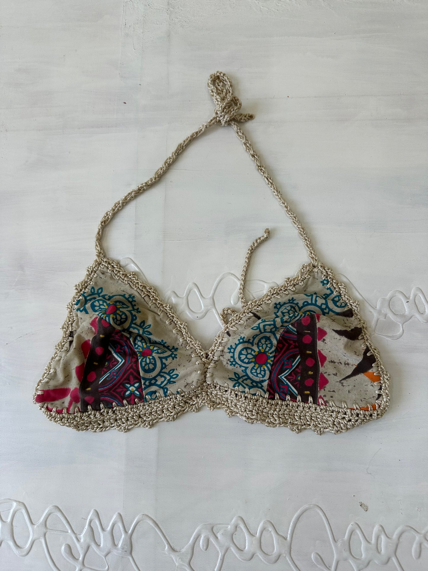 festival drop | small beige crochet halterneck top