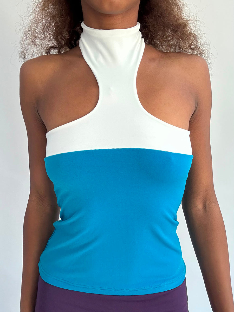 ‼️ | small blue high neck top with white panel detail (Copy)