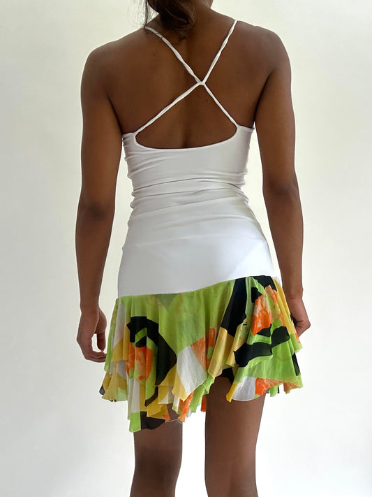 💚zara larsson drop | extra small white mini dress with floral pattern