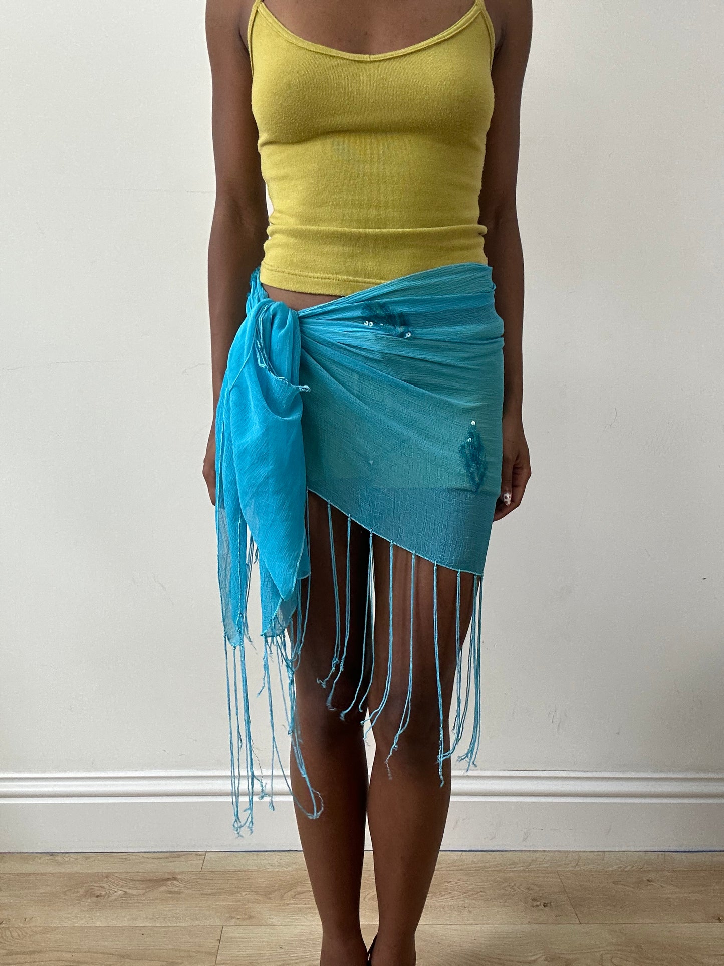 vintage edit twenty-nine | blue beach skirt with fringe and sequin detail