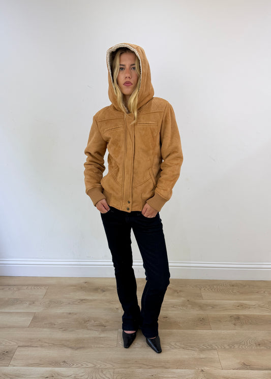 medium tan suede bomber jacket