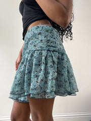 vintage edit: festival | medium blue floral ditsy mini skirt with tie up bow