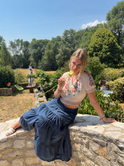 french summer drop | Extra pequeno/menor azul denim terreo maxi disfarce