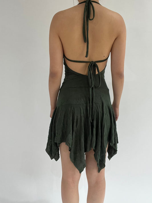 ‼️ small green sleeveless cowl neck dress