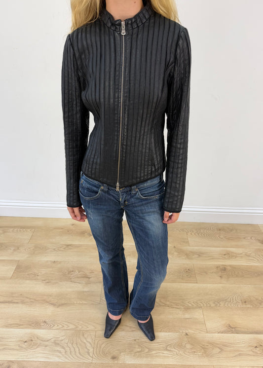 small black leather dual zip jacket