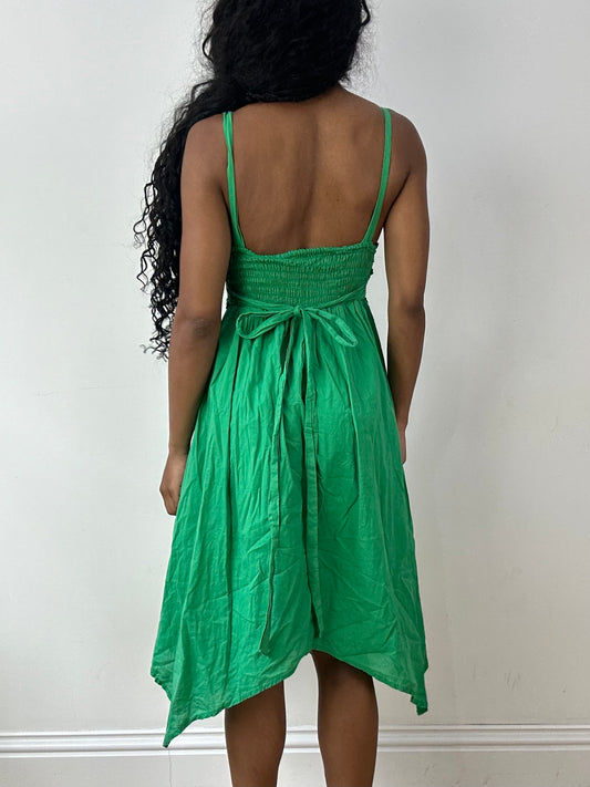 vintage edit twenty-five | small green asymmetric midi dress with braided strap detail